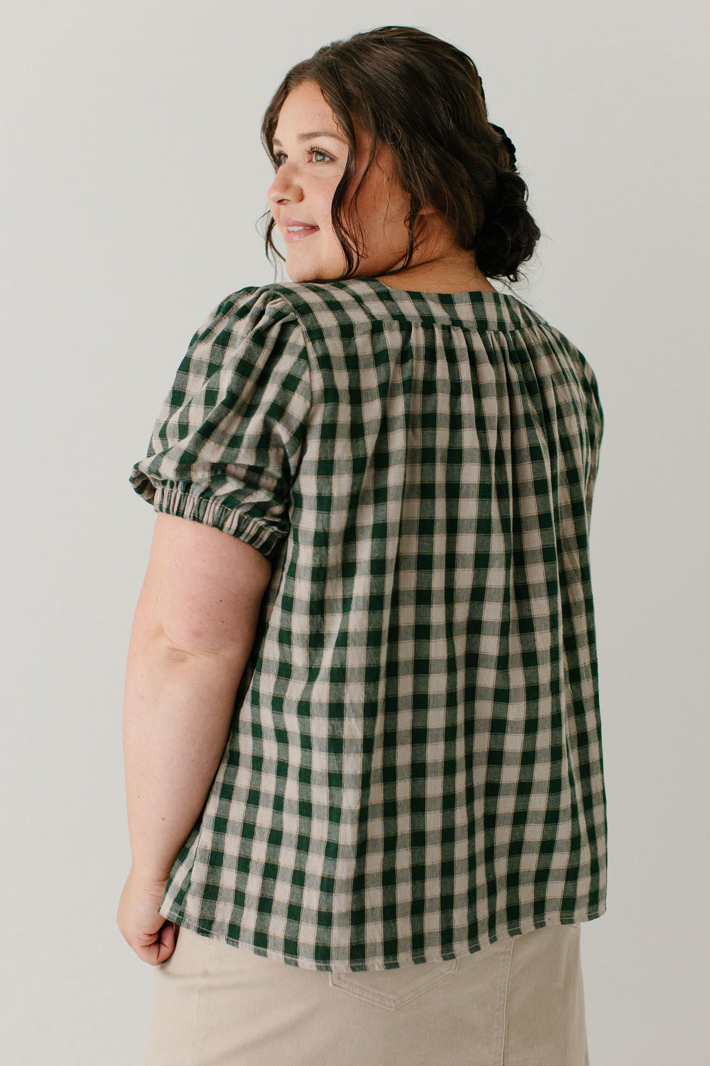 'Sadie' Green Gingham Short Sleeve Blouse
