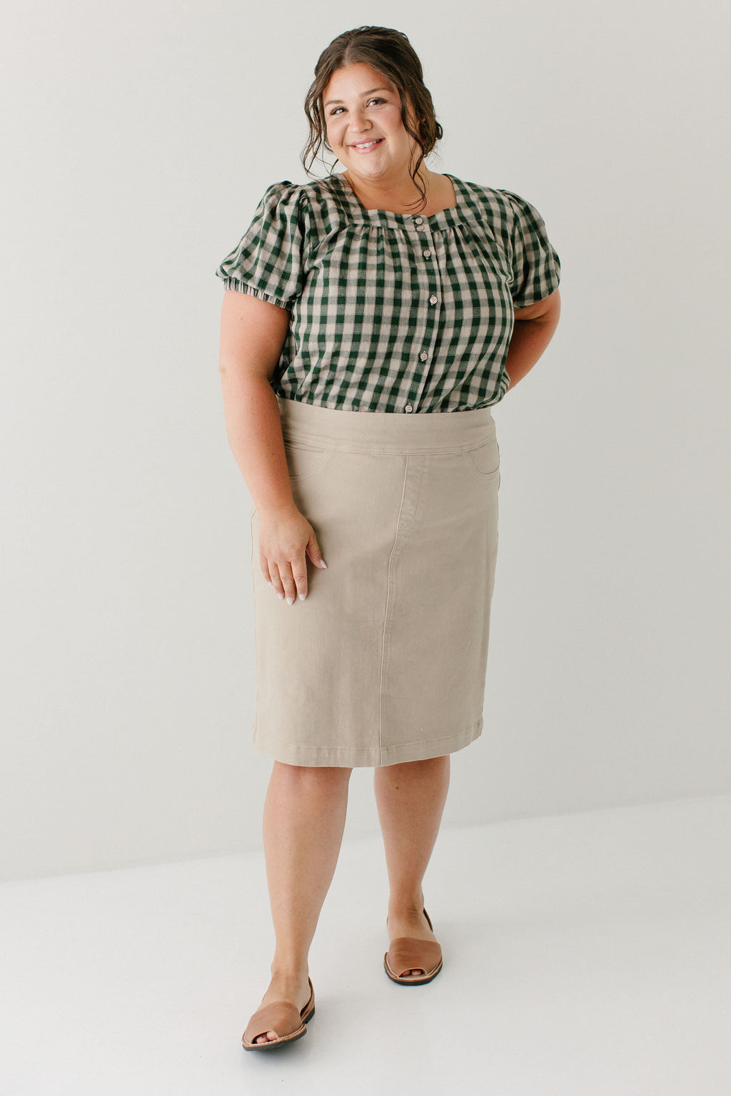 'Sadie' Green Gingham Short Sleeve Blouse