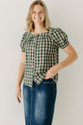 'Sadie' Green Gingham Short Sleeve Blouse