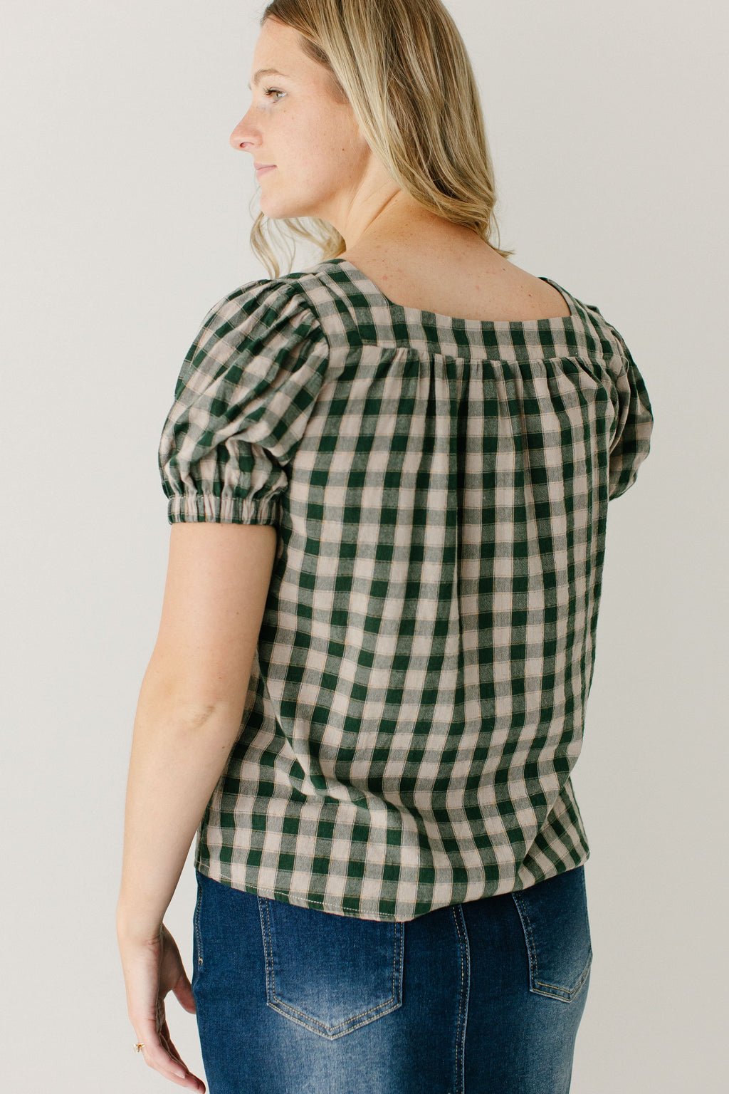 'Sadie' Green Gingham Short Sleeve Blouse